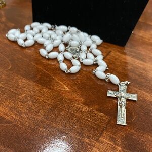 Silver and White Rosary Beads